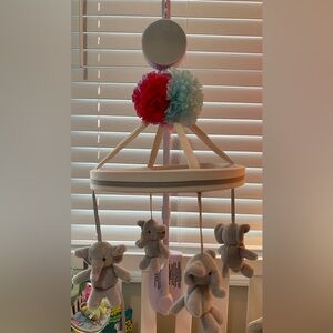 Elephant Baby Mobile with Pink and Blue Flowers